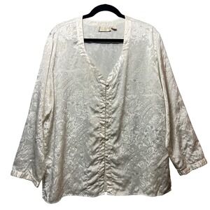 Vintage Victoria's Secret Satin Jacquard Bed Jacket L Ivory Lounge Sleepwear Top